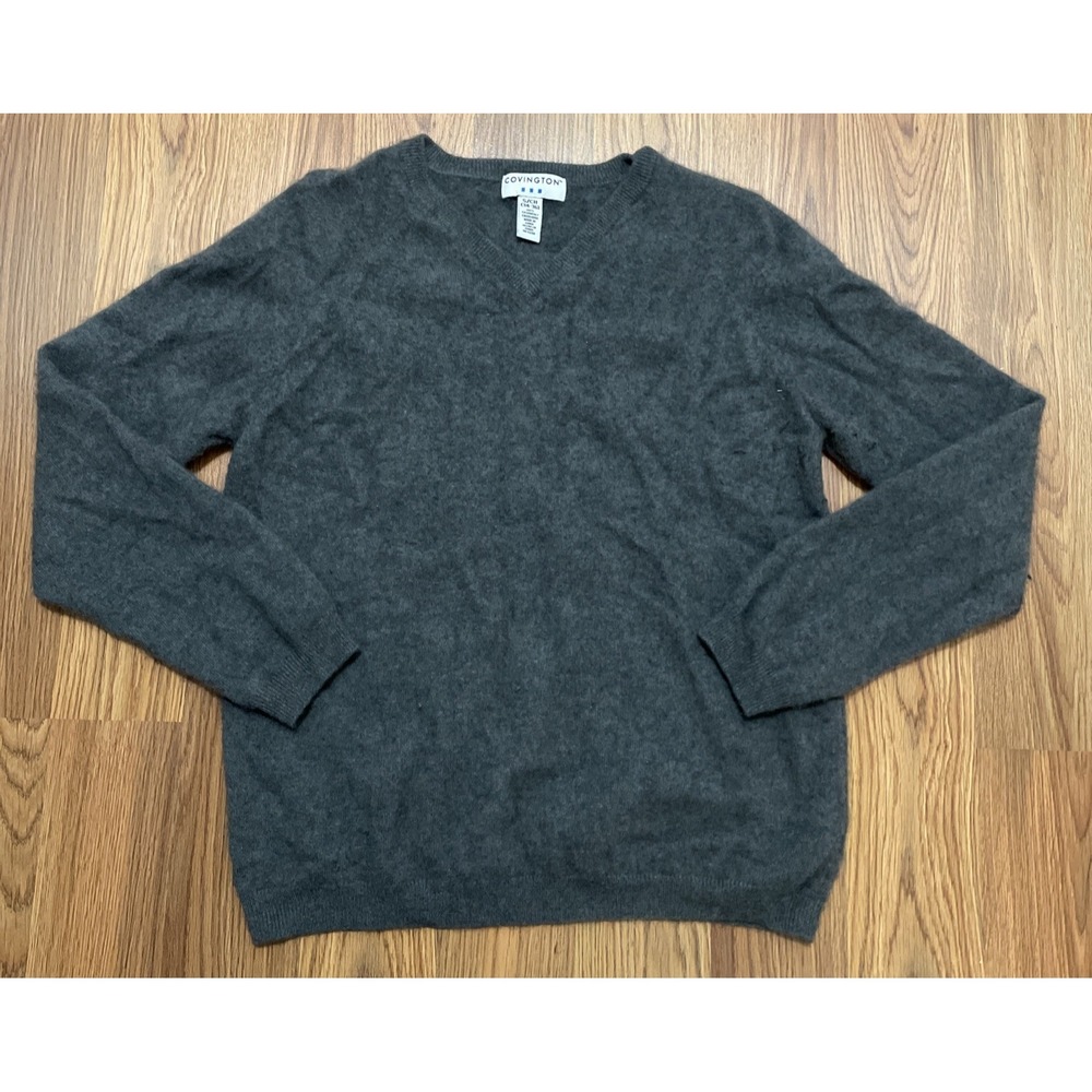 Covington Mens Small Cashmere V Neck Sweater Gray Lightweight Classic